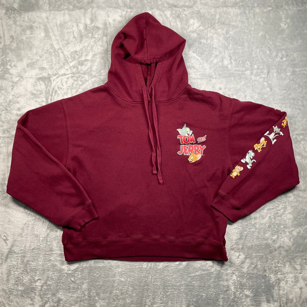 Tom and Jerry Burgundy Hoodie Sweatshirt with Character Graphics‎ Size XL